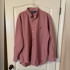 Ralph Lauren Plaid Shirt 100% Cotton Button Down Red Blue Mens Size XL Pocket